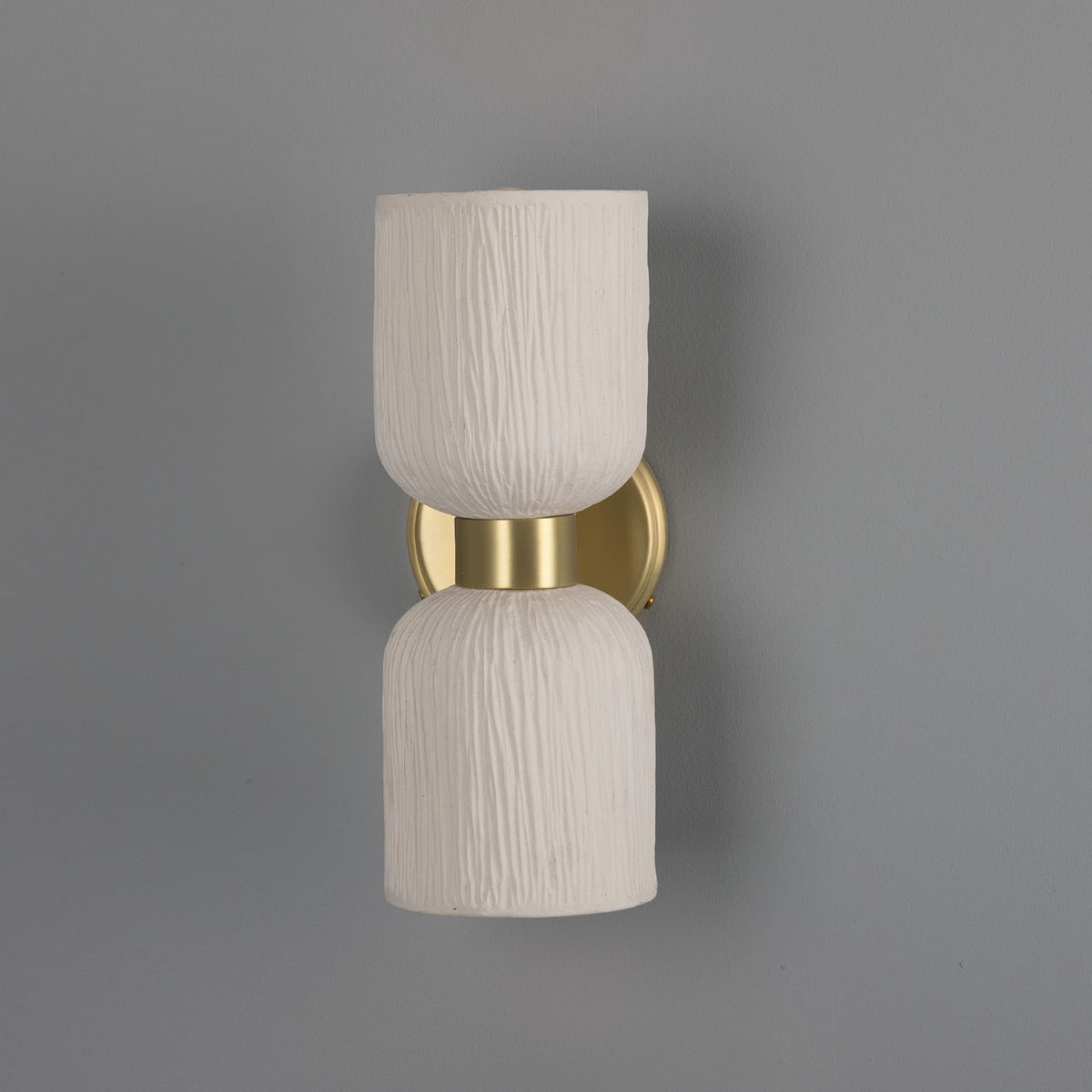 Sakura Double Ceramic and Brass Wall Light, Matte White Striped - View 2