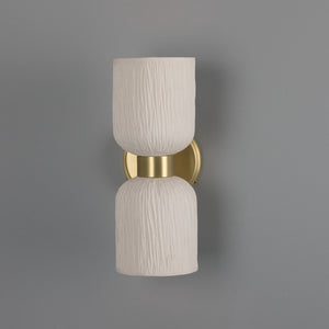 Sakura Double Ceramic and Brass Wall Light, Matte White Striped - View 2