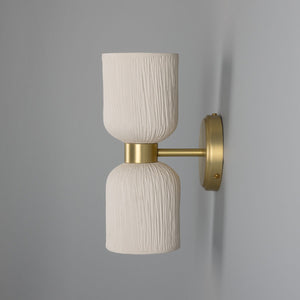 Sakura Double Ceramic and Brass Wall Light, Matte White Striped - View 3