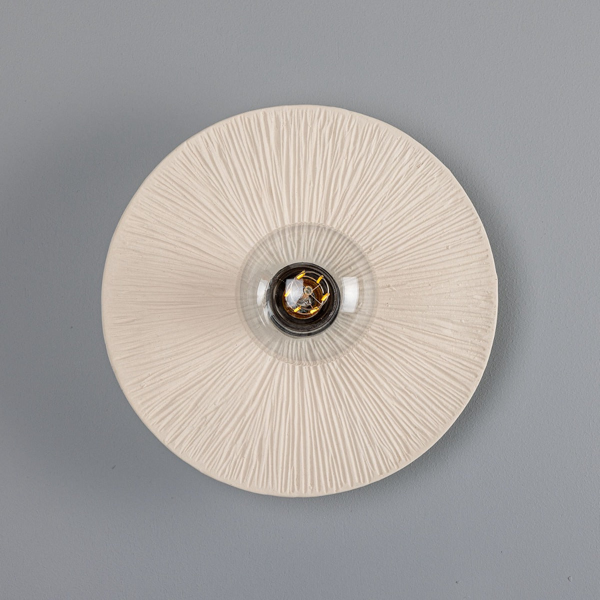 Bog Oak Organic Ceramic Disc Wall Light, Matte White Striped - View 2