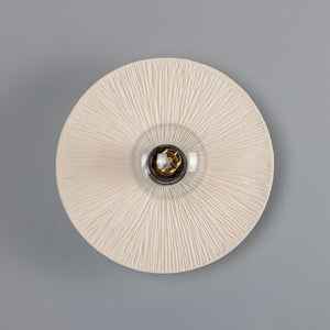 Bog Oak Organic Ceramic Disc Wall Light, Matte White Striped - View 2