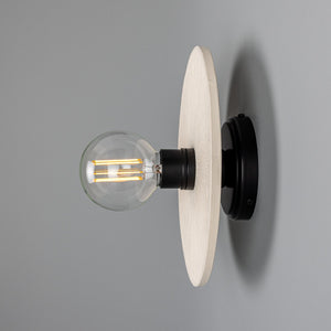 Bog Oak Organic Ceramic Disc Wall Light, Matte White Striped - View 3