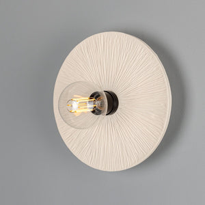 Bog Oak Organic Ceramic Disc Wall Light, Matte White Striped - Main View