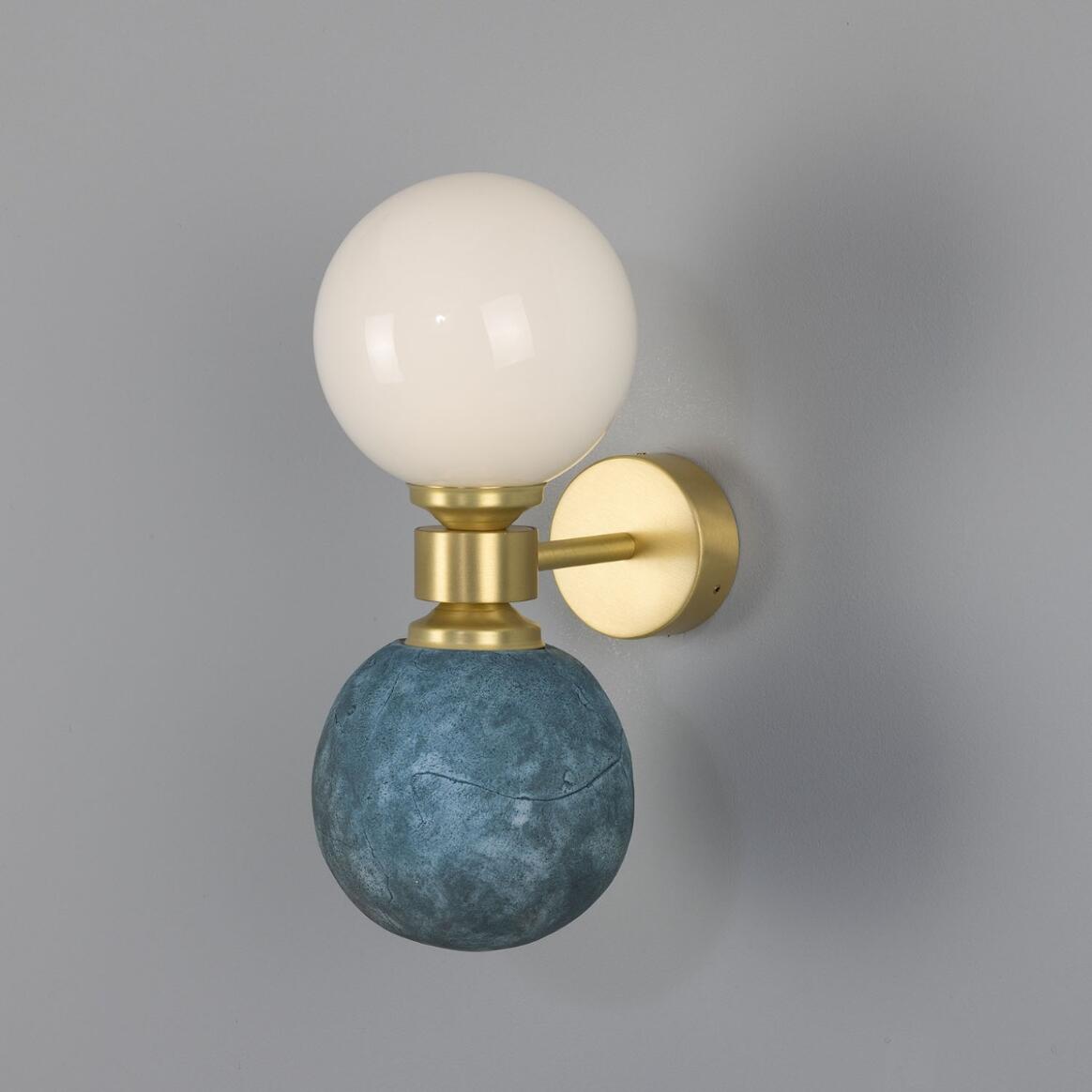 Kobe Ceramic and Glass Globe Wall Light, Blue Earth 34cm IP20 - Subtle Wear