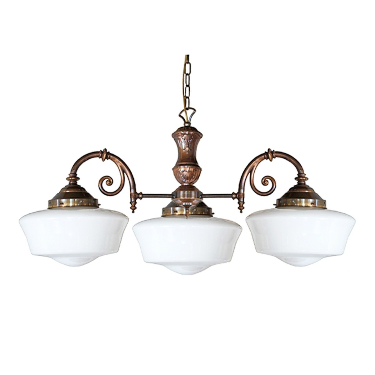 Clones 1920's Schoolhouse Three-Arm Chandelier - View 3