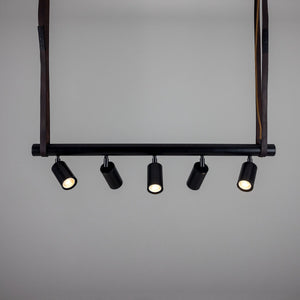 Holmes Linear Island Pendant with Leather Straps, Five-Light - View 19