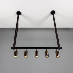 Holmes Linear Island Pendant with Leather Straps, Five-Light - View 14