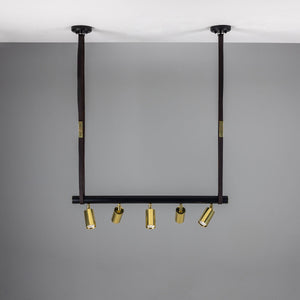 Holmes Linear Island Pendant with Leather Straps, Five-Light - View 3