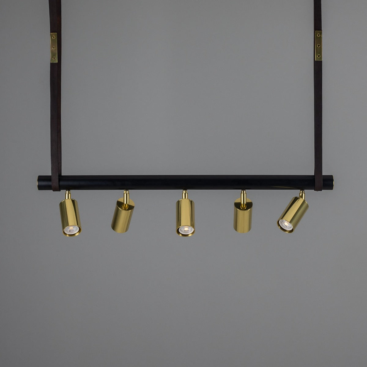 Holmes Linear Island Pendant with Leather Straps, Five-Light - Main View