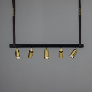 Holmes Linear Island Pendant with Leather Straps, Five-Light - Main View