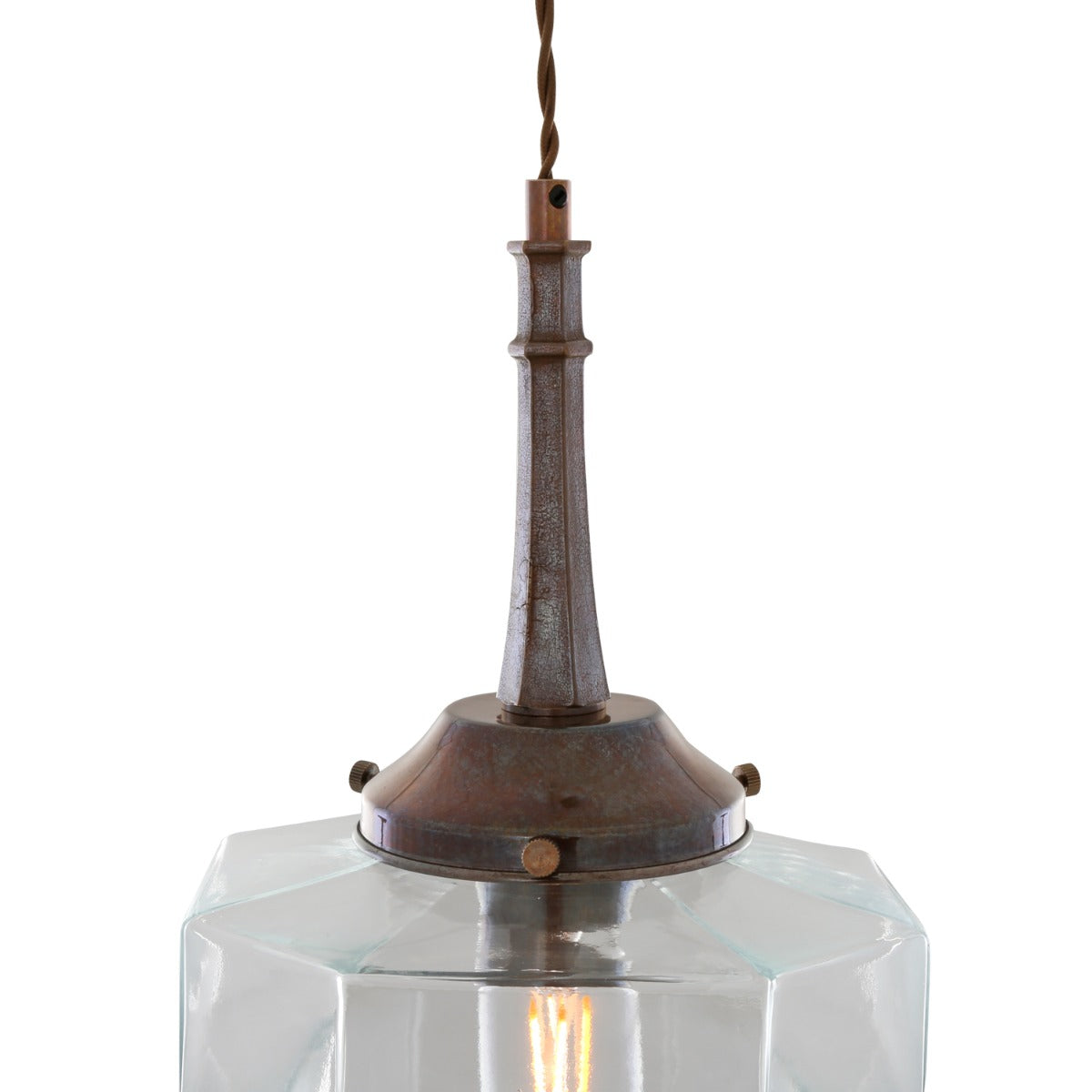 Novato Pendant with Hexagonal Stepped Glass Shade - View 2