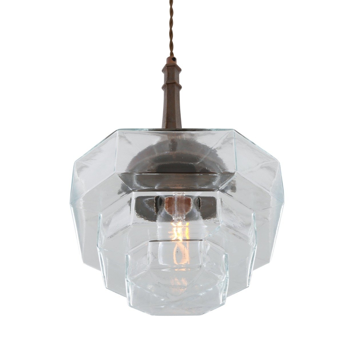 Novato Pendant with Hexagonal Stepped Glass Shade - View 3