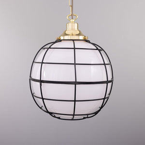 Hudson Vintage Glass Globe Cage Pendant Light 32cm - Main View