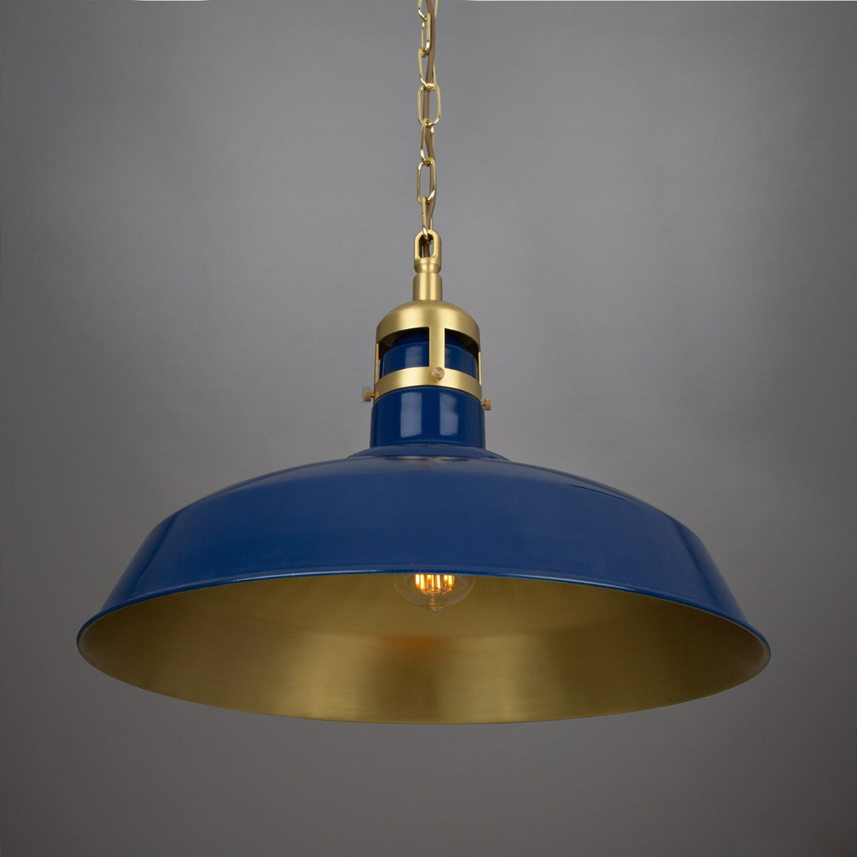 Matlock Large Vintage Factory Brass Pendant Light 50cm - View 1