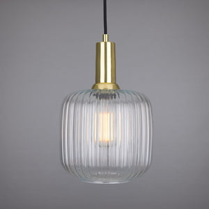 Nahla Reeded Glass and Brass Pendant Clear or Opal 20cm IP20 - View 20
