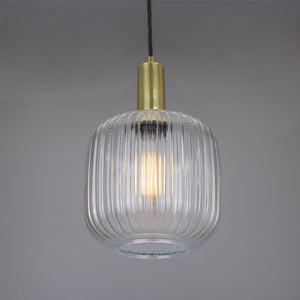Nahla Reeded Glass and Brass Pendant Clear or Opal 20cm IP20 - View 21