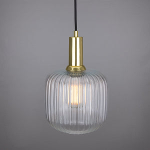 Nahla Reeded Glass and Brass Pendant Clear or Opal 20cm IP20 - View 22