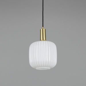 Nahla Reeded Glass and Brass Pendant Clear or Opal 20cm IP20 - View 2