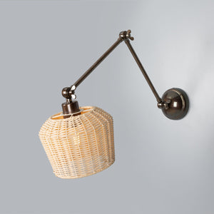 Manila Adjustable Arm Wall Light with Small Rattan Shade - View 7
