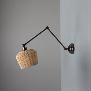 Manila Adjustable Arm Wall Light with Small Rattan Shade - View 9