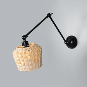 Manila Adjustable Arm Wall Light with Small Rattan Shade - View 19