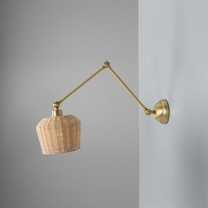 Manila Adjustable Arm Wall Light with Small Rattan Shade - View 3