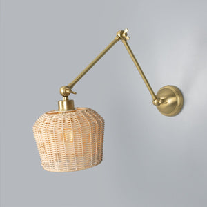 Manila Adjustable Arm Wall Light with Small Rattan Shade - Main View