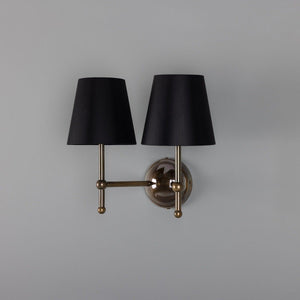 Bursa Modern Brass Double Wall Light with Fabric Shades - View 5