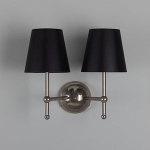 Bursa Modern Brass Double Wall Light with Fabric Shades - View 2