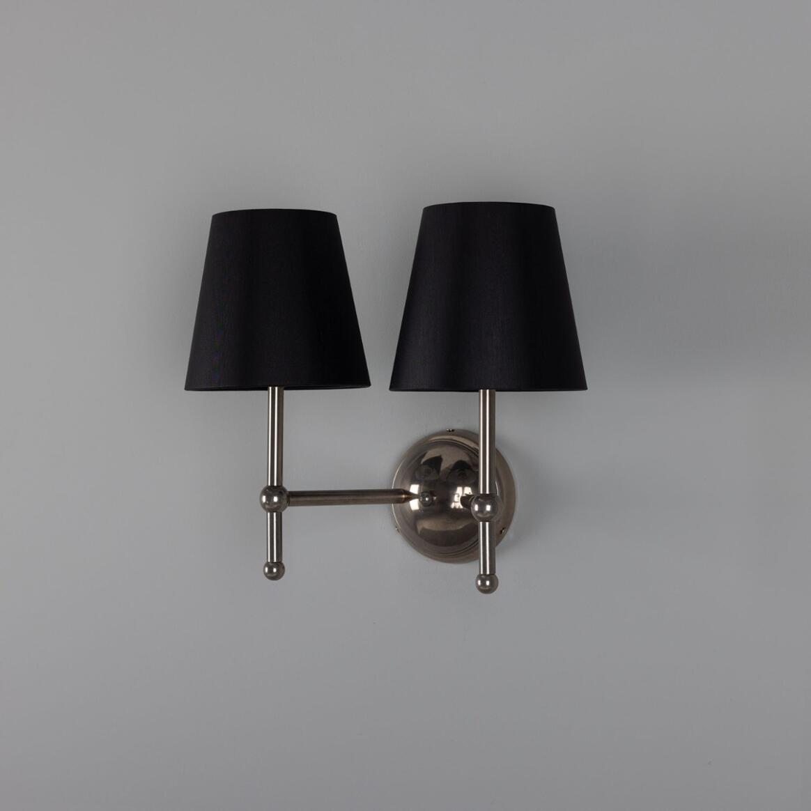Bursa Modern Brass Double Wall Light with Fabric Shades 34cm IP20 - Subtle Wear