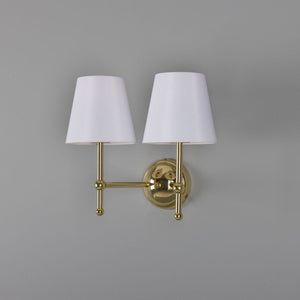 Bursa Modern Brass Double Wall Light with Fabric Shades - View 9