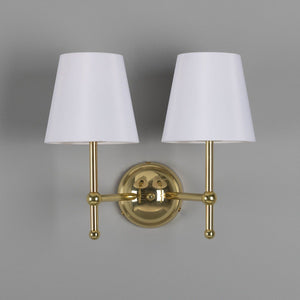 Bursa Modern Brass Double Wall Light with Fabric Shades - View 10