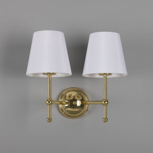 Bursa Modern Brass Double Wall Light with Fabric Shades - View 12