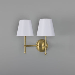 Bursa Modern Brass Double Wall Light with Fabric Shades - View 13