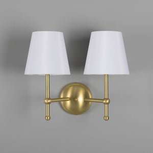 Bursa Modern Brass Double Wall Light with Fabric Shades - View 14