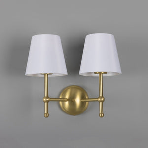 Bursa Modern Brass Double Wall Light with Fabric Shades - View 16