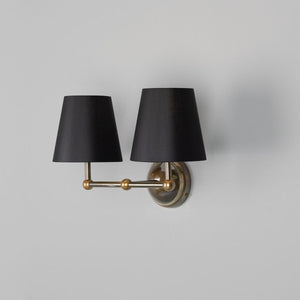 Busan Modern Brass Double Wall Light with Fabric Shades - View 5