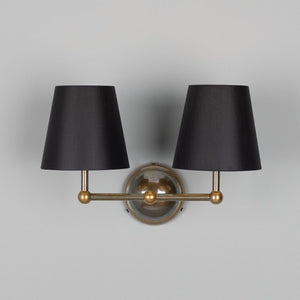 Busan Modern Brass Double Wall Light with Fabric Shades - View 6