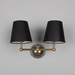 Busan Modern Brass Double Wall Light with Fabric Shades - View 8