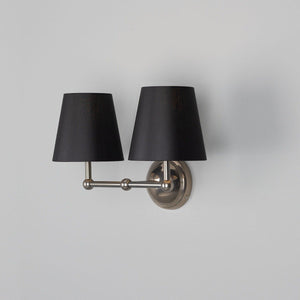Busan Modern Brass Double Wall Light with Fabric Shades - View 9