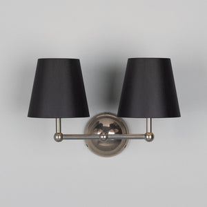 Busan Modern Brass Double Wall Light with Fabric Shades - View 10