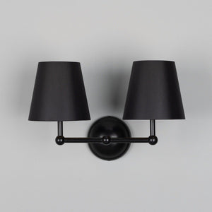Busan Modern Brass Double Wall Light with Fabric Shades - View 18