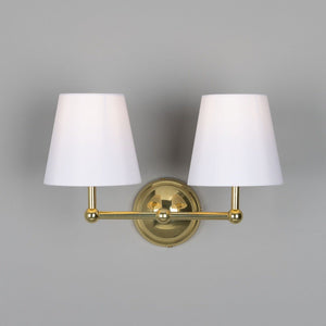 Busan Modern Brass Double Wall Light with Fabric Shades - View 14