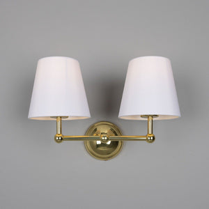 Busan Modern Brass Double Wall Light with Fabric Shades - View 16