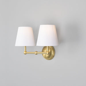 Busan Modern Brass Double Wall Light with Fabric Shades - Main View