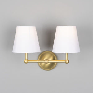 Busan Modern Brass Double Wall Light with Fabric Shades - View 2