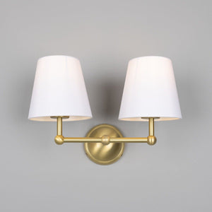 Busan Modern Brass Double Wall Light with Fabric Shades - View 4