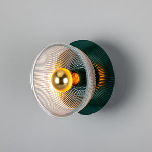 Eclipse Coloured Brass and Prismatic Glass Dish Wall Light - View 16