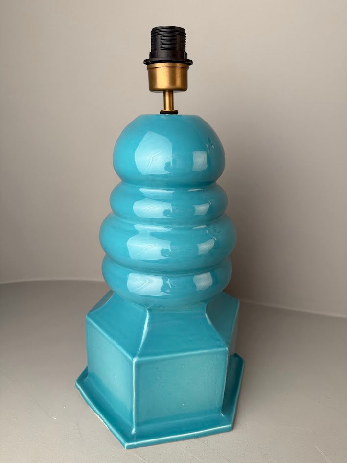 Bespoke Safi Small Turquoise Ceramic Table Lamp with Fabric Shade 75cm IP22 - Subtle Wear