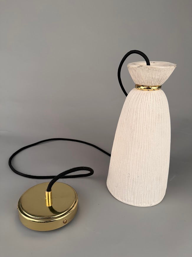 Pando Organic Ceramic Pendant Light, Matte White Striped 14cm IP20 - Wear and Tear